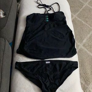 Liz Lange Maternity black tankini with bead detail